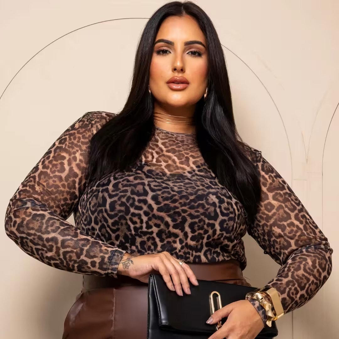 Blusa Feminina Manga Longa Tule Plus Size Ref 206941 Estampa Onça ESTAMPA ONÇA