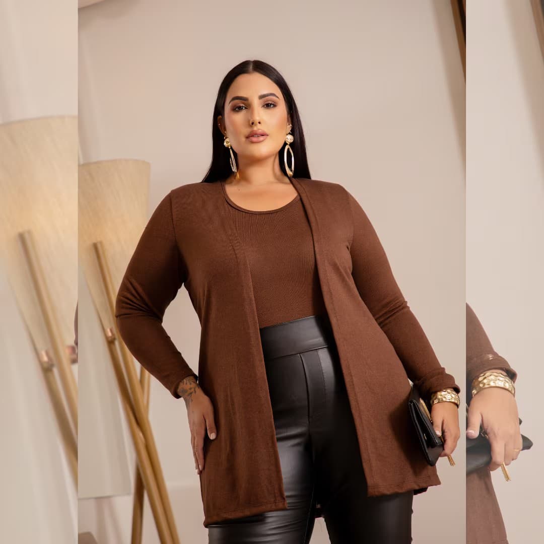 Twin Set Regata + Cardigã Plus Size Ref 206981 Marrom MARROM