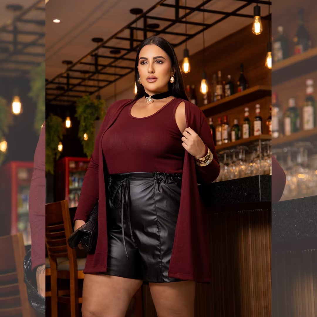 Twin Set Regata + Cardigã Plus Size Ref 206981 Marrom VINHO