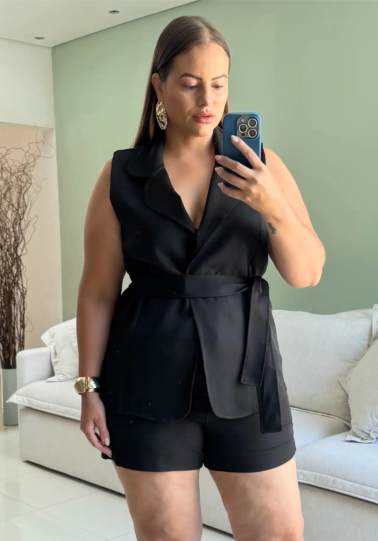 Conjunto Feminino Plus Size Colete + Shorts Ref 207275 Royal PRETO