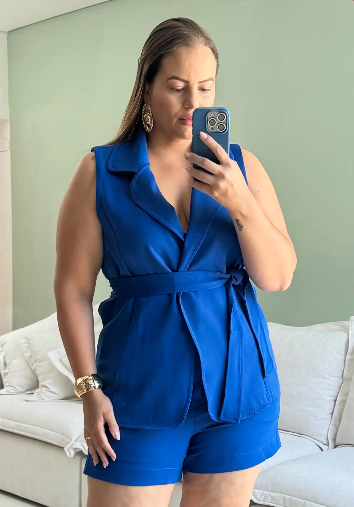 Conjunto Feminino Plus Size Colete + Shorts Ref 207275 Royal ROYAL