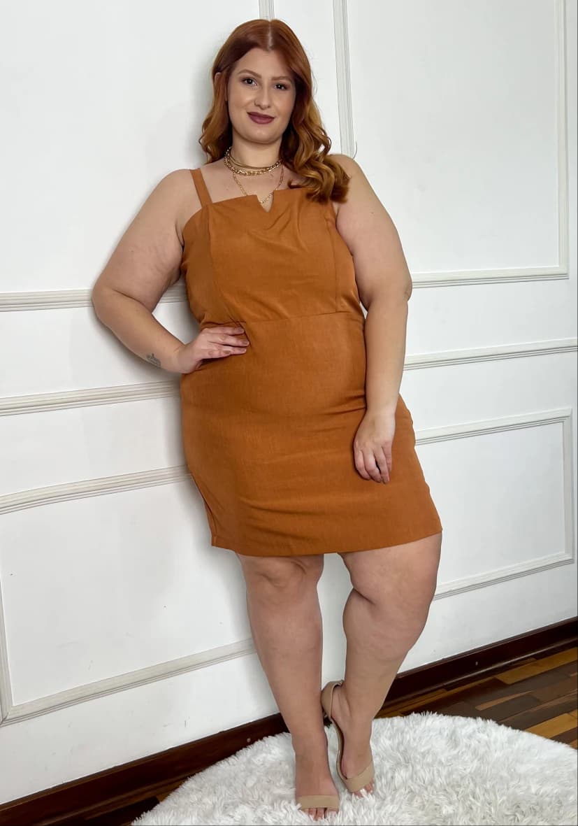 Vestido Sem Manga Plus Size Ref 207299 Camelo CAMELO