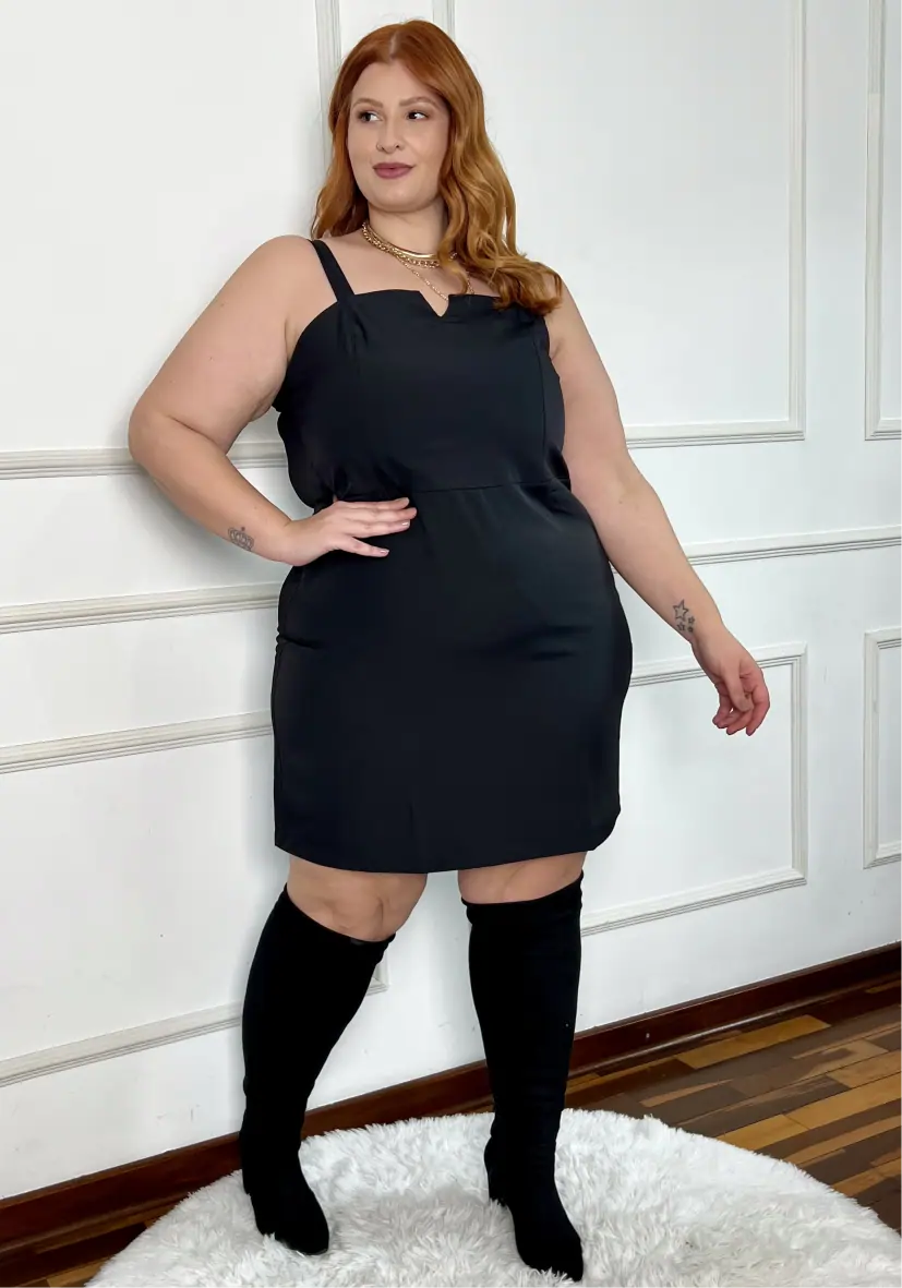Vestido Sem Manga Plus Size Ref 207299 Camelo PRETO