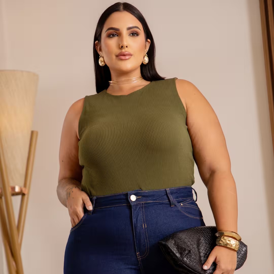 Regata Feminina Plus Size Alça Larga Ref 207333 Preto MUSGO