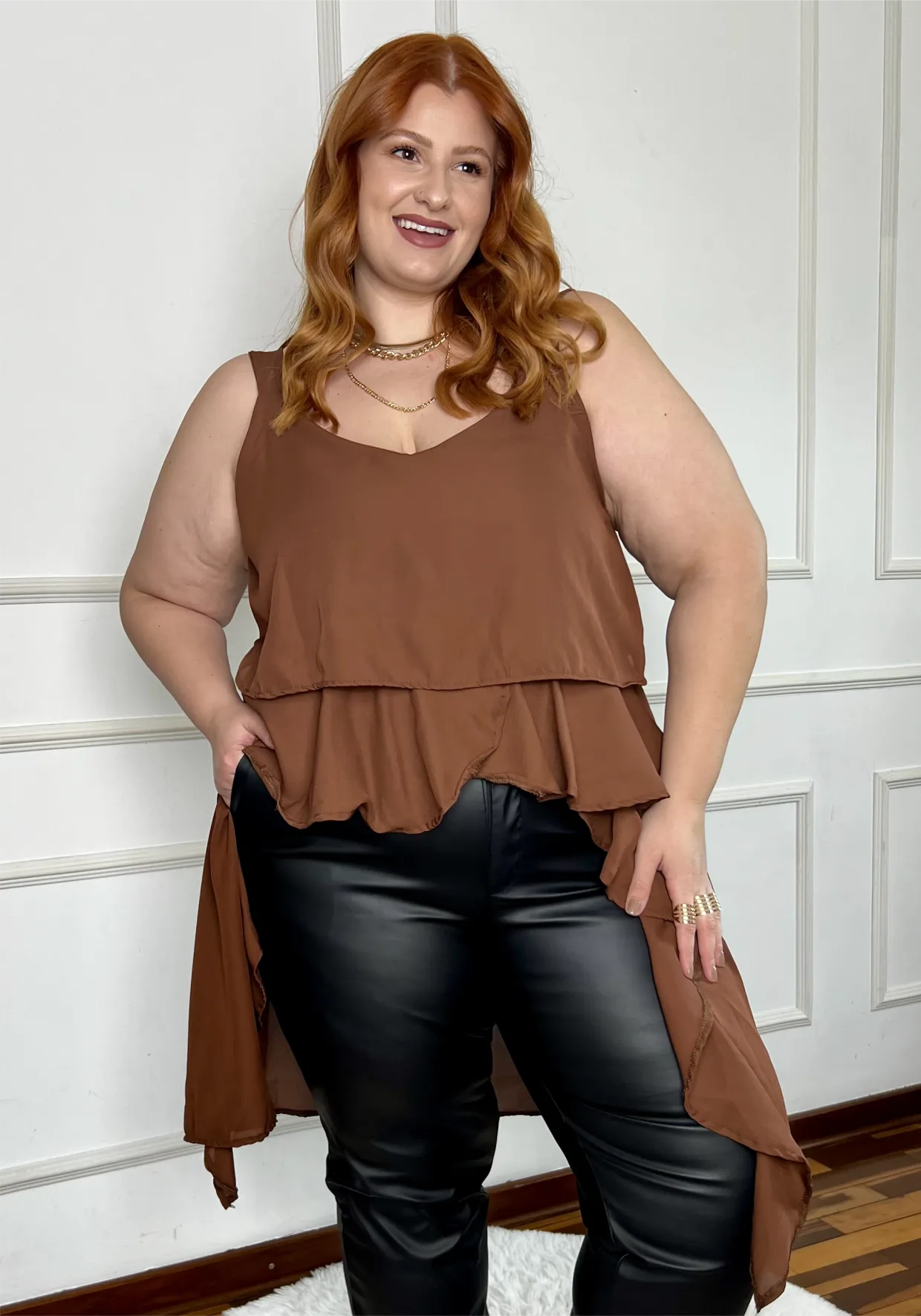 Regata Feminina Alça Larga Plus Size Ref 207361 Preto MARROM