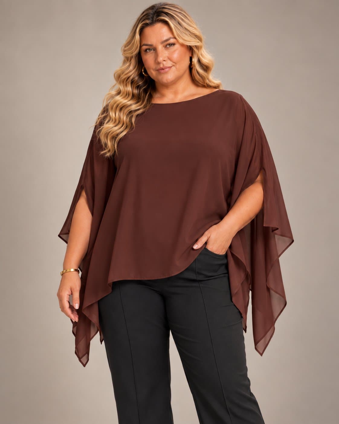 Blusa Feminina Plus Size Manga Curta Ref 207372 Marrom IRIS MARROM