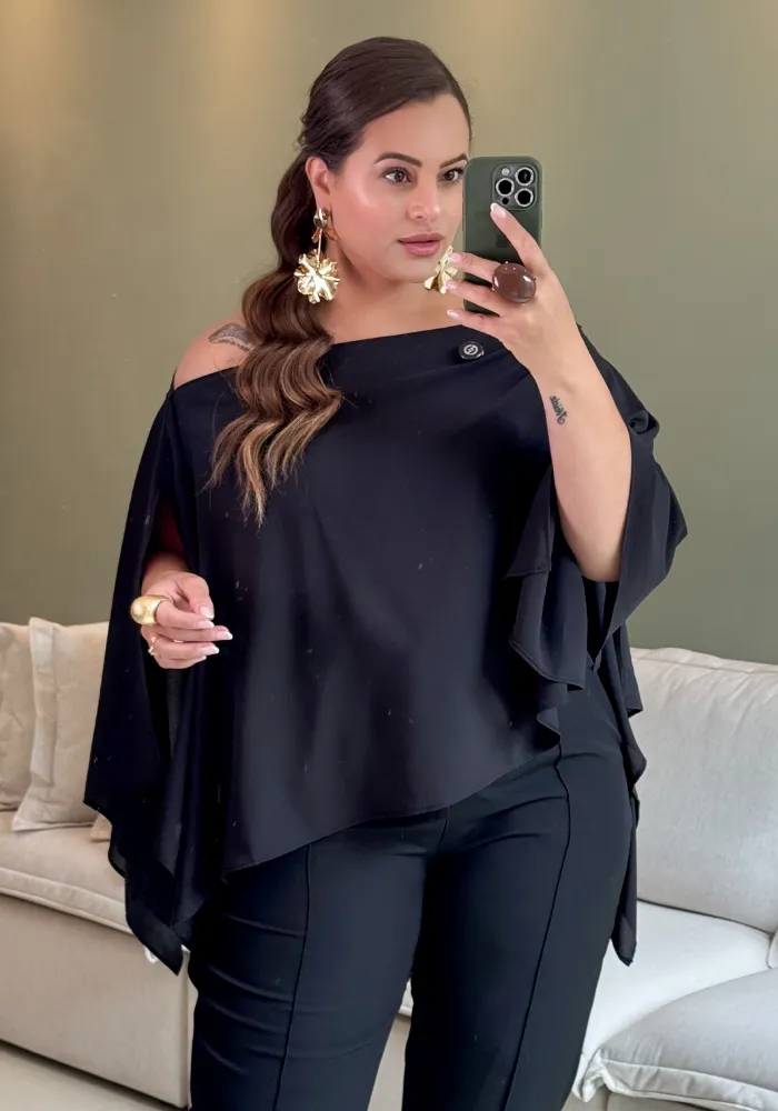 Blusa Feminina Plus Size Manga Curta Ref 207372 Marrom IRIS PRETO