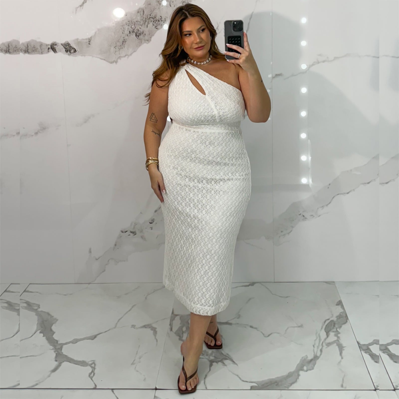 VESTIDO PLUS SIZE SEM MANGA 2277 QUEBELA BRANCO 46 BRANCO