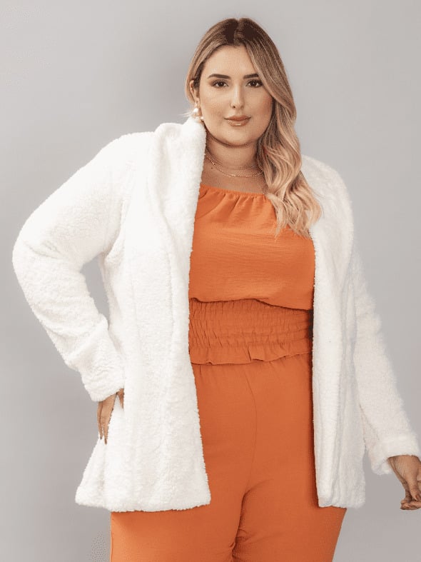 CASACO FEMININO PLUS SIZE TEDDY 23198 MARRIE BRANCO 56 BRANCO