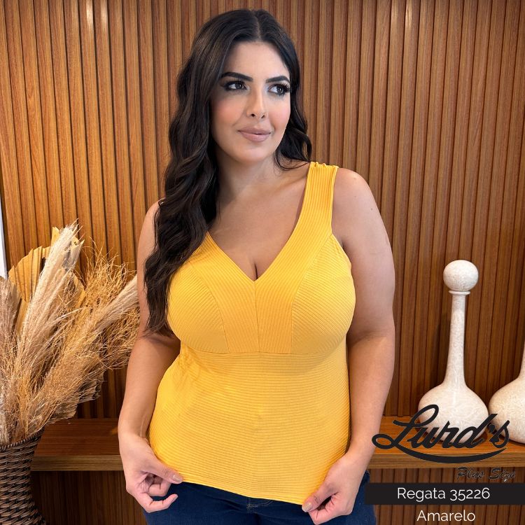 REGATA FEMININA PLUS SIZE 35226 LUNENDER PRETO 46 AMARELO
