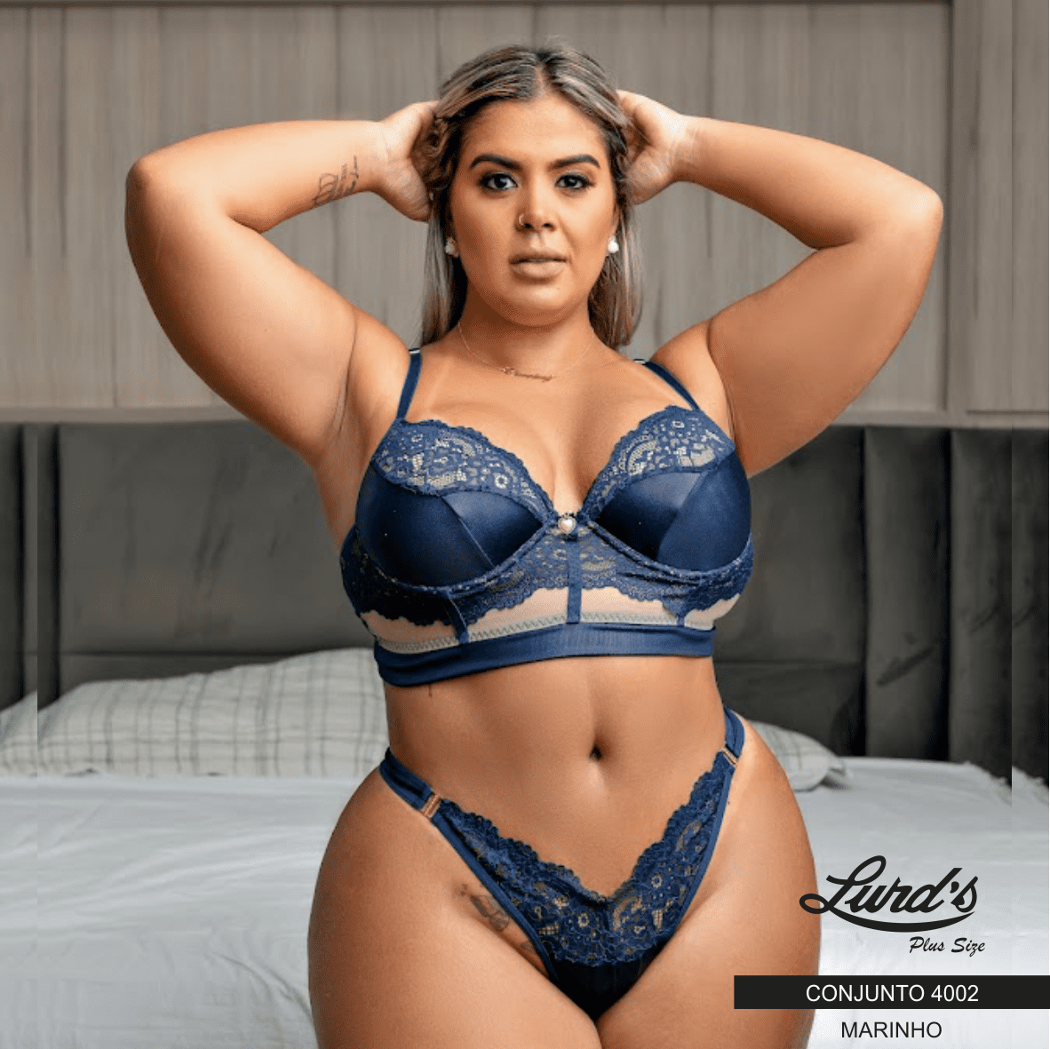 Conjunto Lingerie Plus Size Com Bojo Ref 4002 Marinho MARINHO
