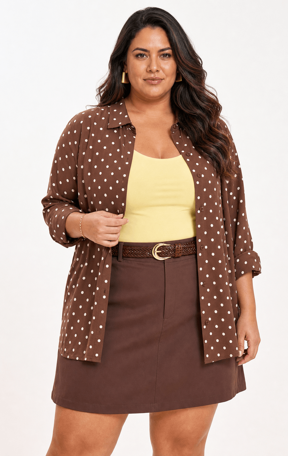 CAMISA FEMININA MANGA LONGA PLUS SIZE 407012 POÁ MARROM 46 RERY POÁ MARROM