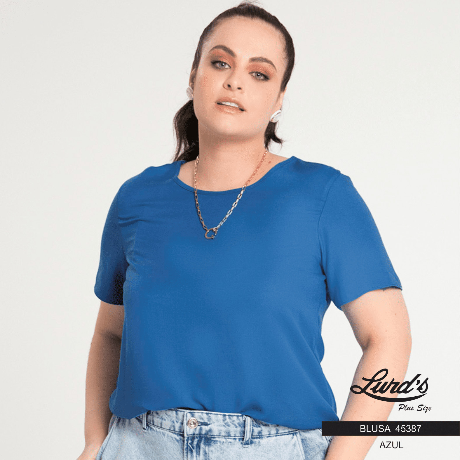 BLUSA FEMININA PLUS SIZE MANGA CURTA 45387 LUNENDER VERDE 46 AZUL