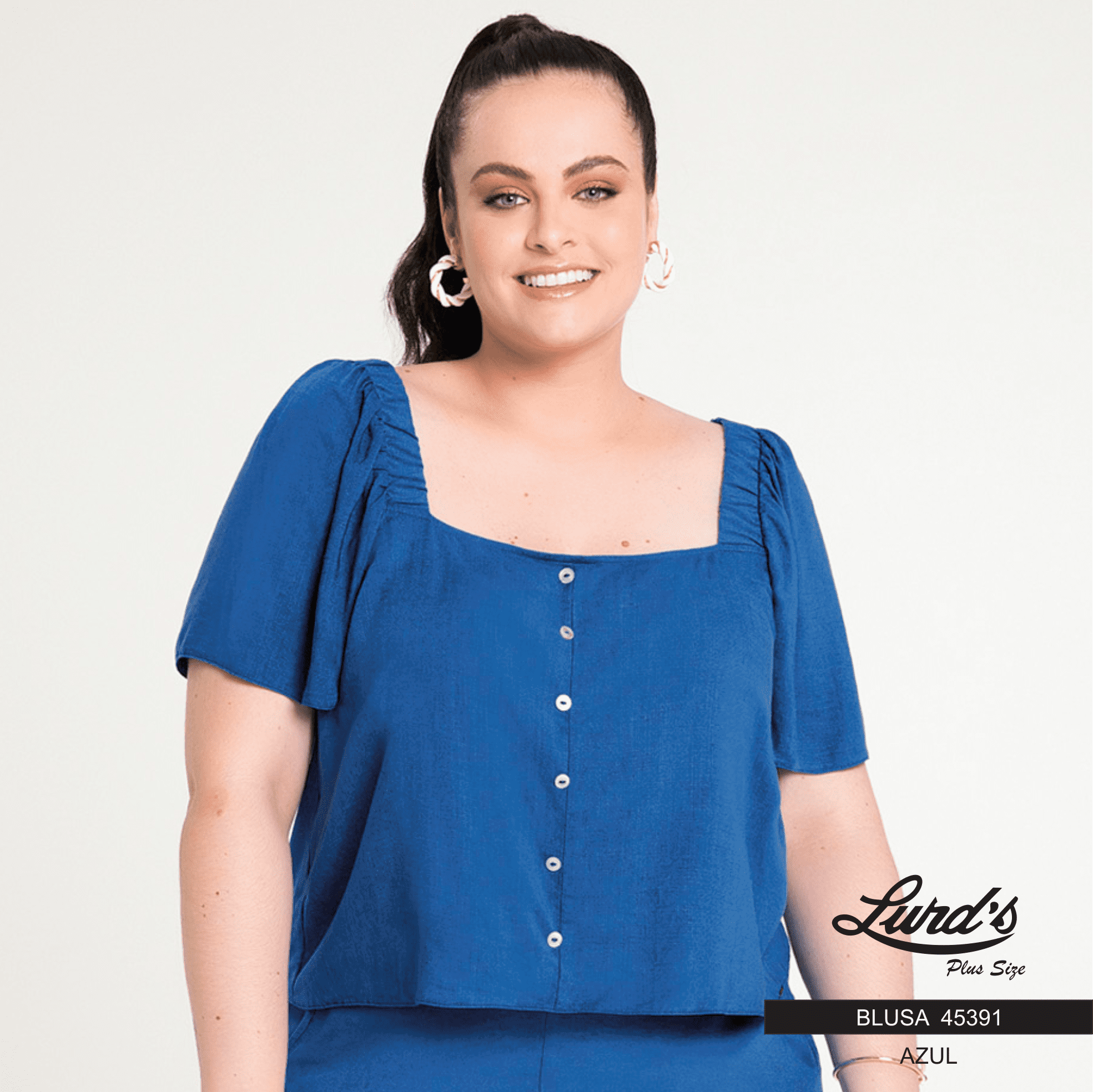 CROPPED FEMININO PLUS SIZE MANGA CURTA 45391 LUNENDER SALMAO 46 AZUL