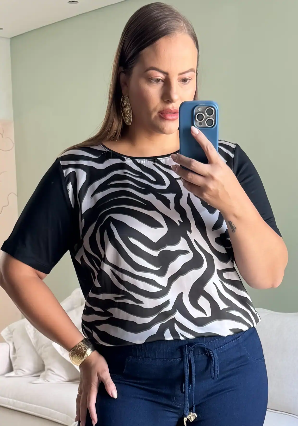 BLUSA FEMININA PLUS SIZE MANGA CURTA 51140017 REALIST ZEBRA 46 ZEBRA