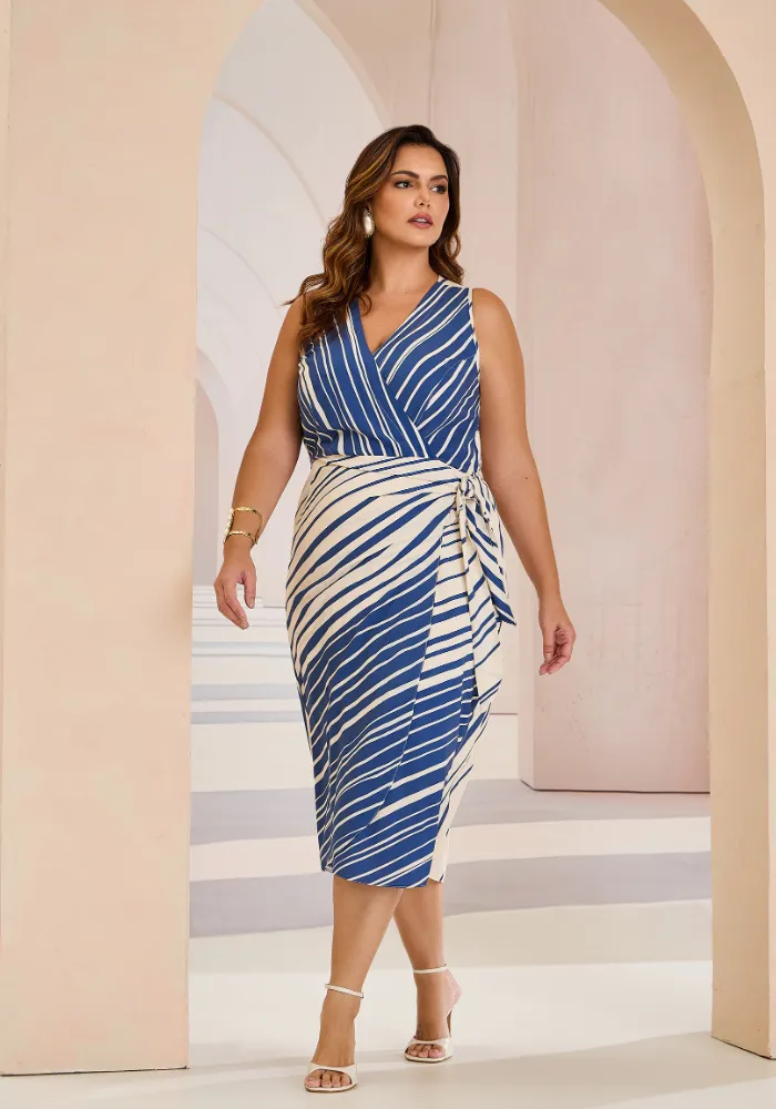 Vestido Mid Sem Manga Plus Size Ref 52140041 Estampa Azul ESTAMPA AZUL
