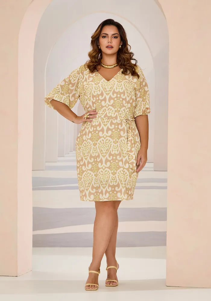 Vestido Manga Curta Plus Size Ref 52140042 Estampa Amarelo DORA ESTAMPA AMARELO