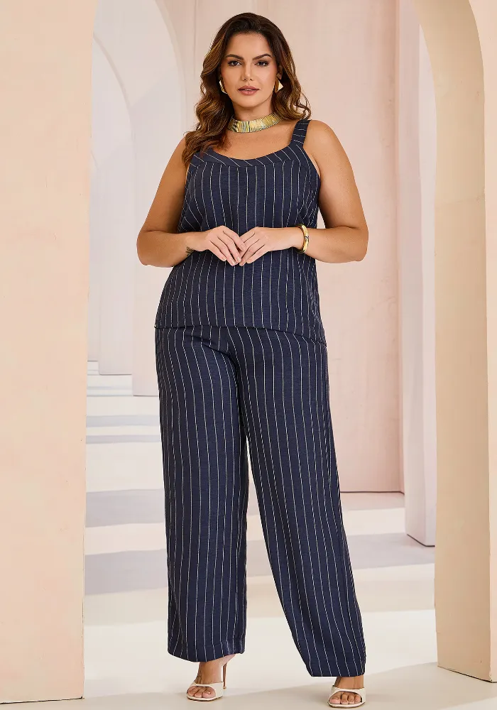 Calça Feminina Reta Plus Size Ref 52140074 Marinho MARINHO