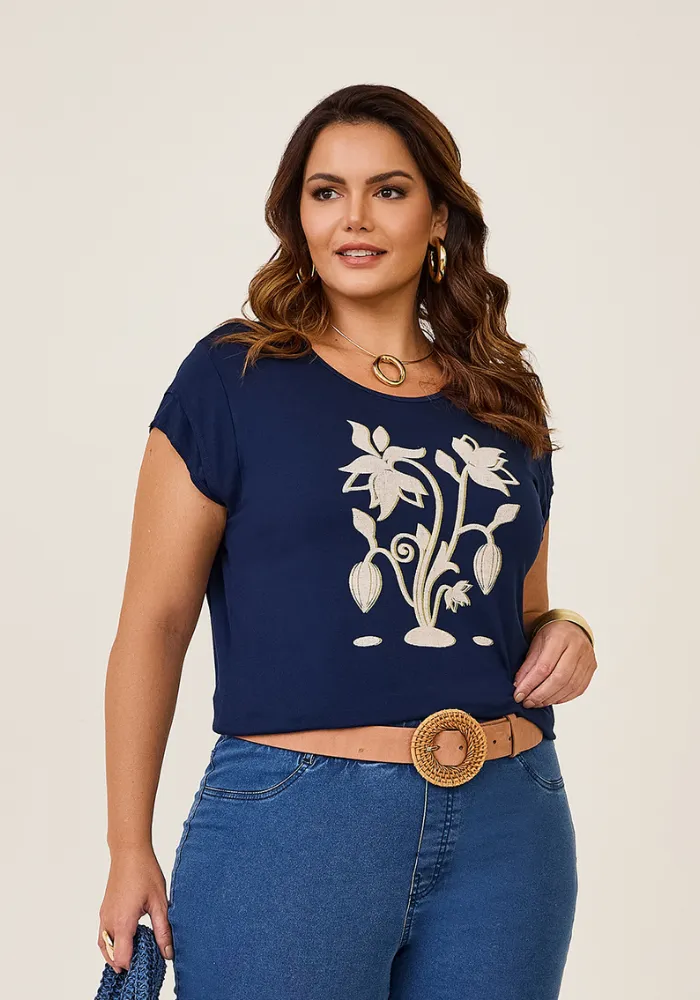 Blusa Feminina Manga Curta Plus Size Ref 52140097 Marinho MARINHO