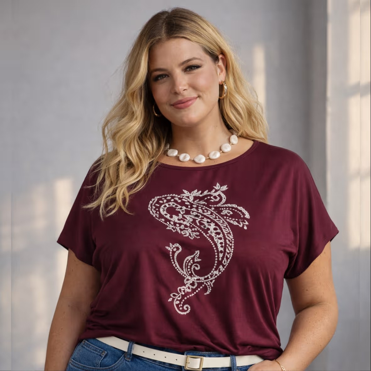 Blusa Plus Size Manga Curta Ref 61140001 Uva UVA