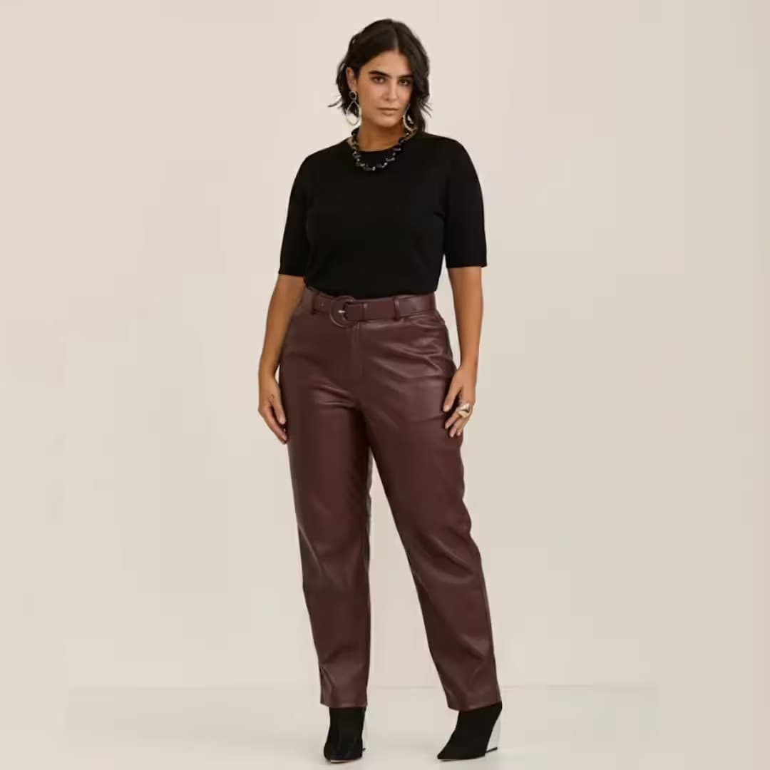 Calça Feminina Courino Plus Size Ref. 61140072 Preta MARROM