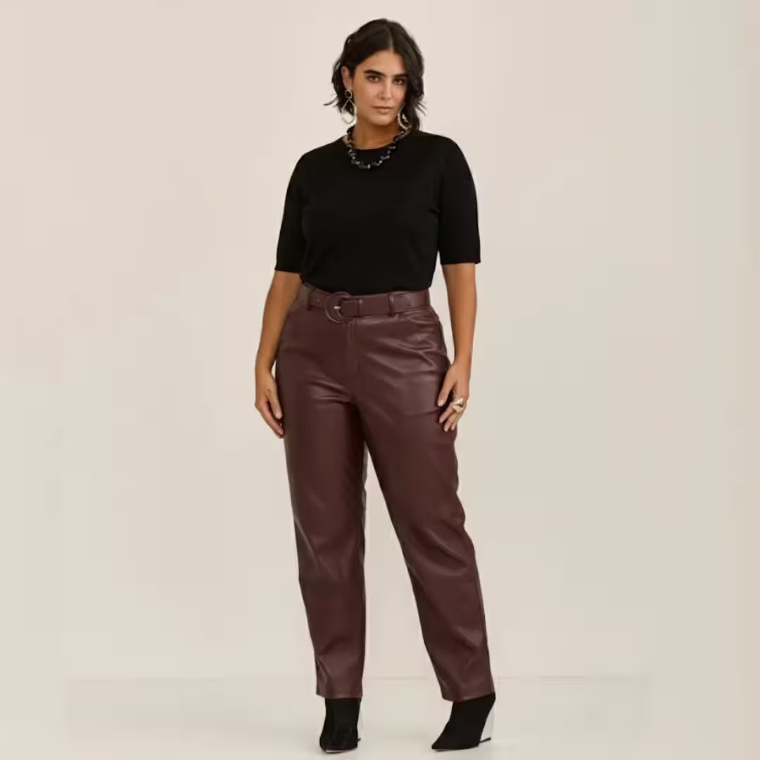 Calça Feminina Courino Plus Size Ref. 61140072 Preta MARROM