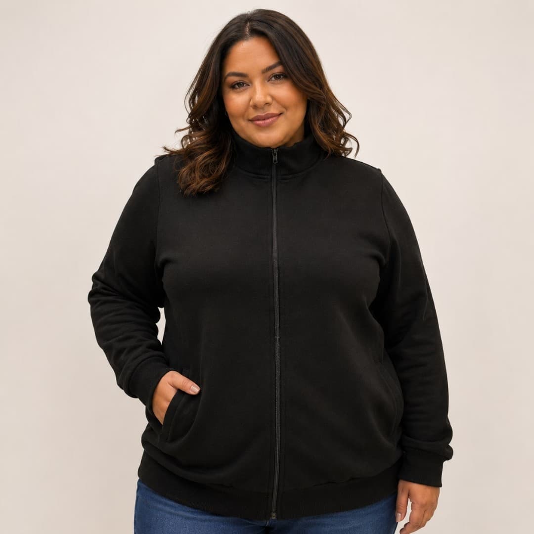 Jaqueta Feminina Plus Size Moletom Ref 6167796 Preto PRETO