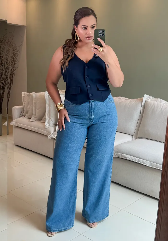 CALÇA FEMININA WIDELEG PLUS SIZE 6605 JEANS 46 MAX DENIM JEANS