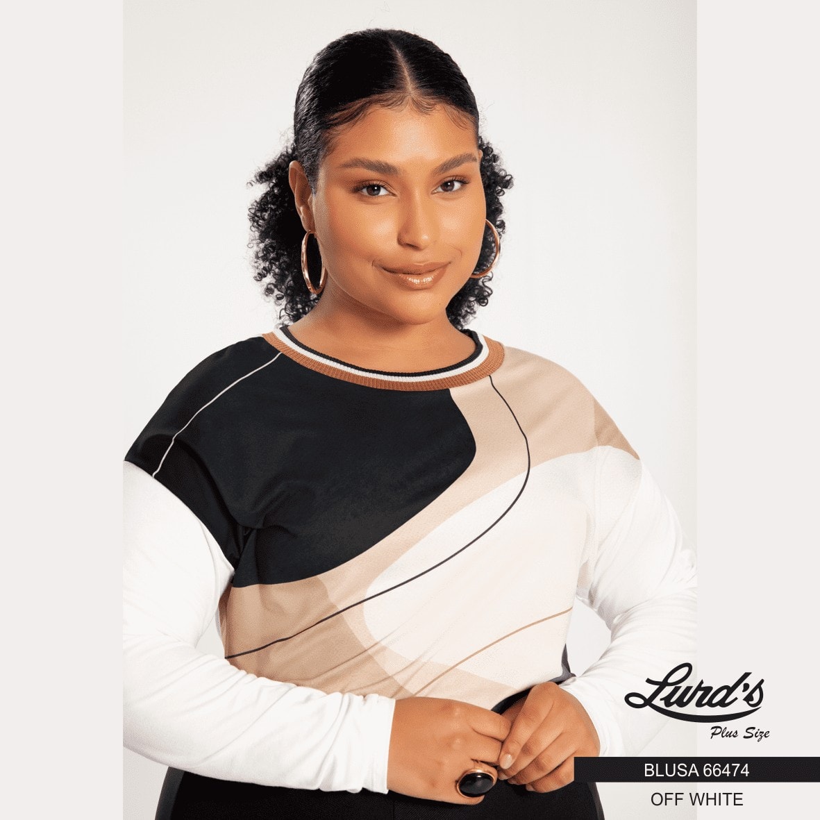 BLUSA FEMININA PLUS SIZE MANGA LONGA 66474 LUNENDER MARINHO 46 48 OFF WHITE