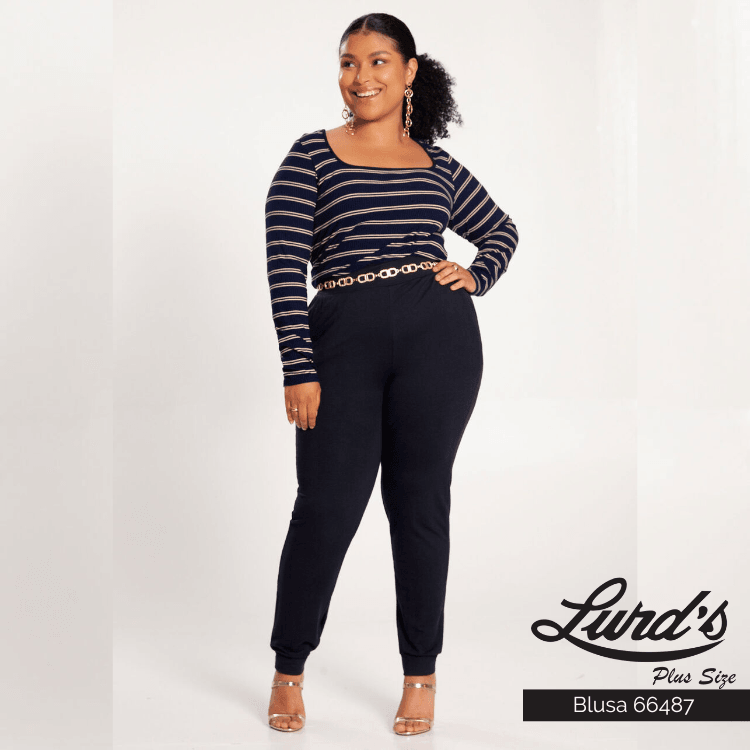 BLUSA FEMININA PLUS SIZE MANGA LONGA 66487 LUNENDER MARINHO 46 MARINHO