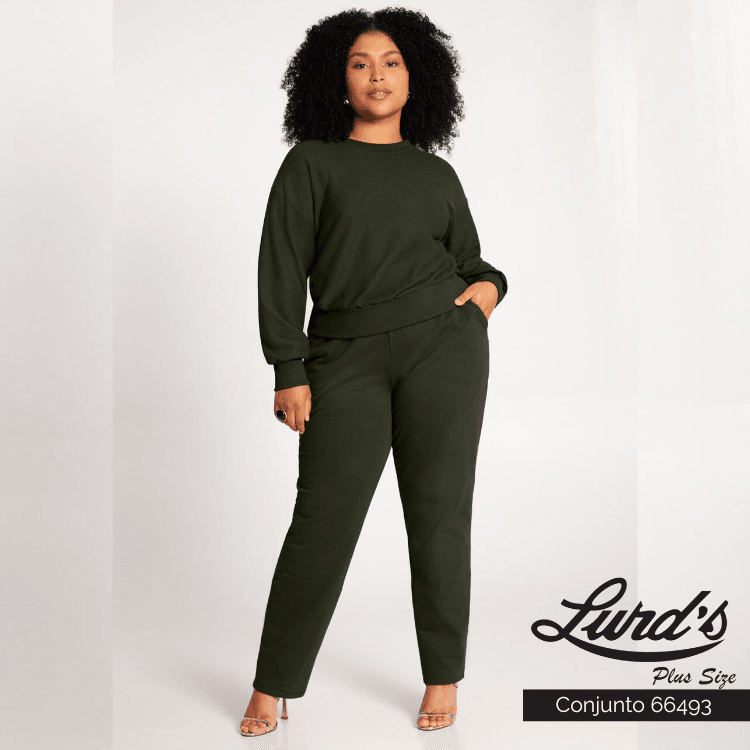 CONJUNTO FEMININO PLUS SIZE CALÇA + BLUSA 66493 LUNENDER MUSGO 48 MUSGO