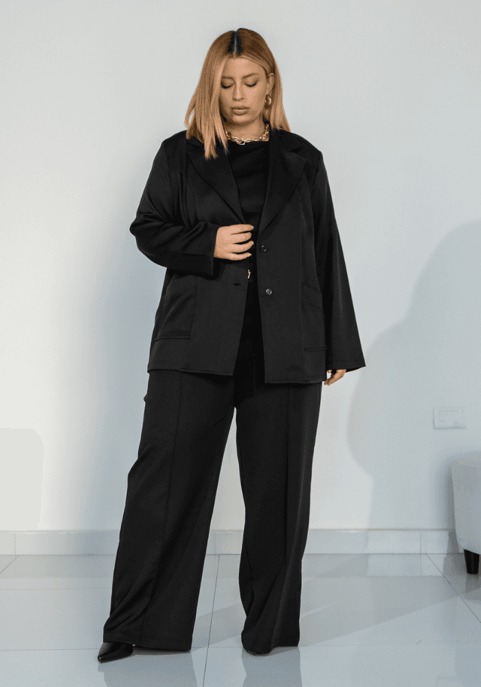 CALÇA FEMININA PANTALONA PLUS SIZE 69010 CREME 46 JULIA PLUS PRETO