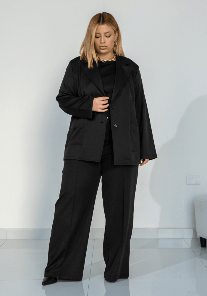 CALÇA FEMININA PANTALONA PLUS SIZE 69010 CREME 46 JULIA PLUS PRETO