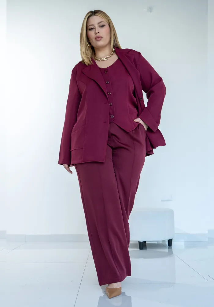 CALÇA FEMININA PANTALONA PLUS SIZE 69010 CREME 46 JULIA PLUS VINHO