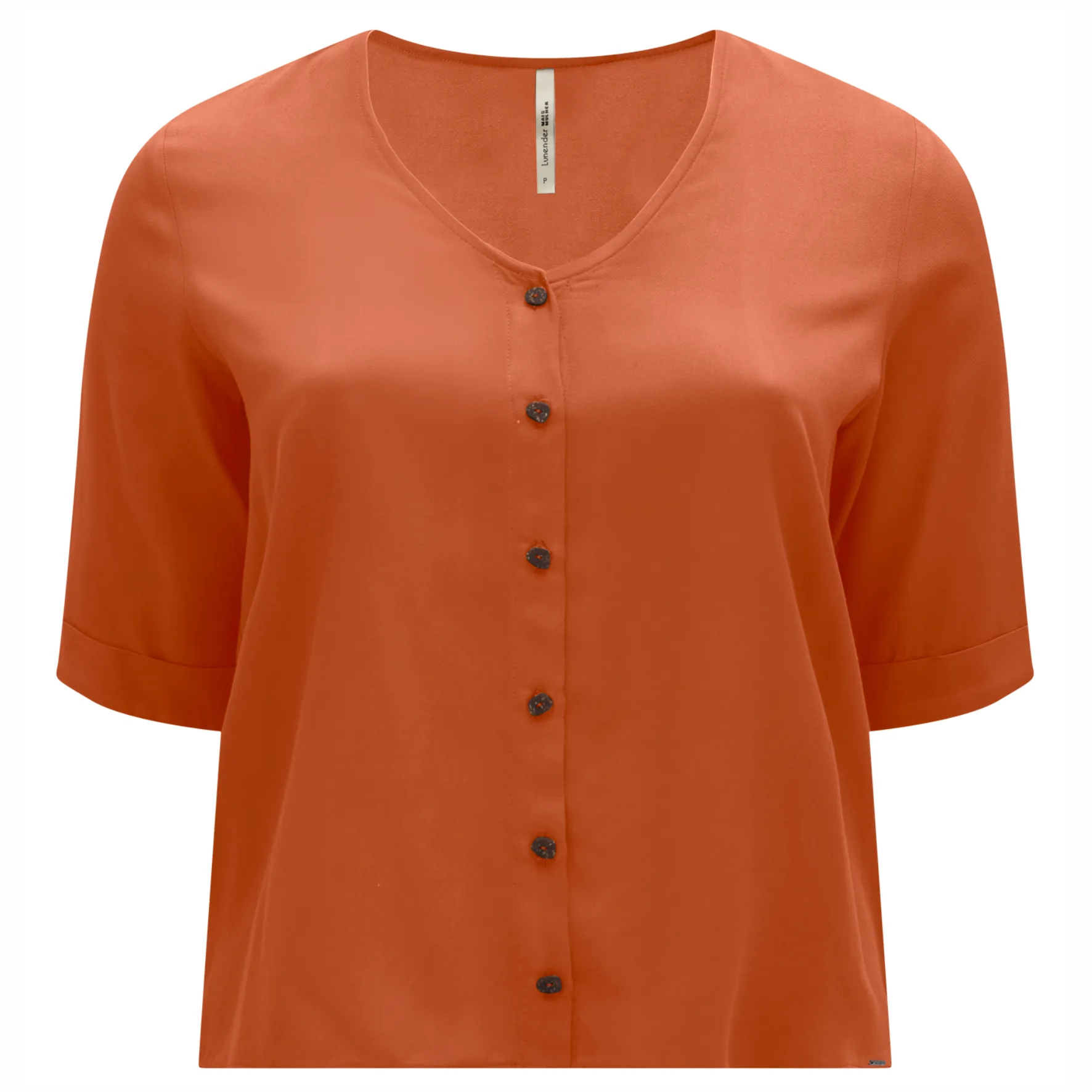 CAMISA FEMININA PLUS SIZE MANGA 3/4 69179 LUNENDER MUSGO 46 LARANJA