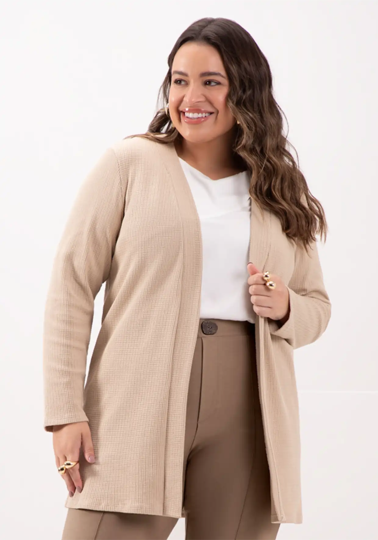 CARDIGAN FEMININO PLUS SIZE 69191 LUNENDER BEGE 46 BEGE