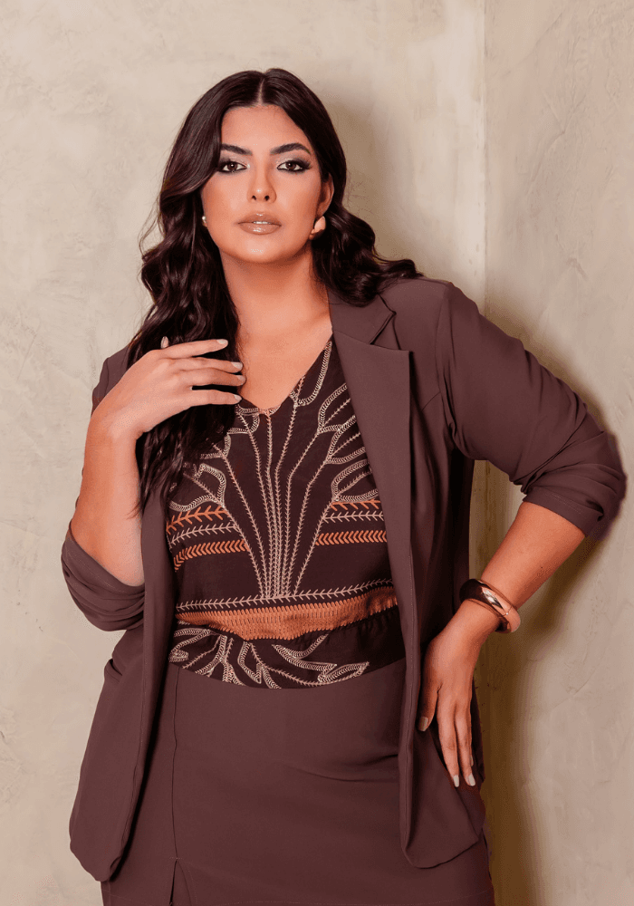 BLAZER FEMININA 700394 JOIN LILAS 46 MARROM