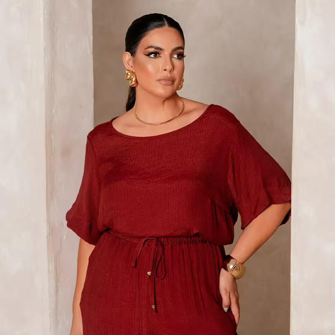 Blusa Feminina Manga Curta Plus Size Ref 700862 Vinho VINHO