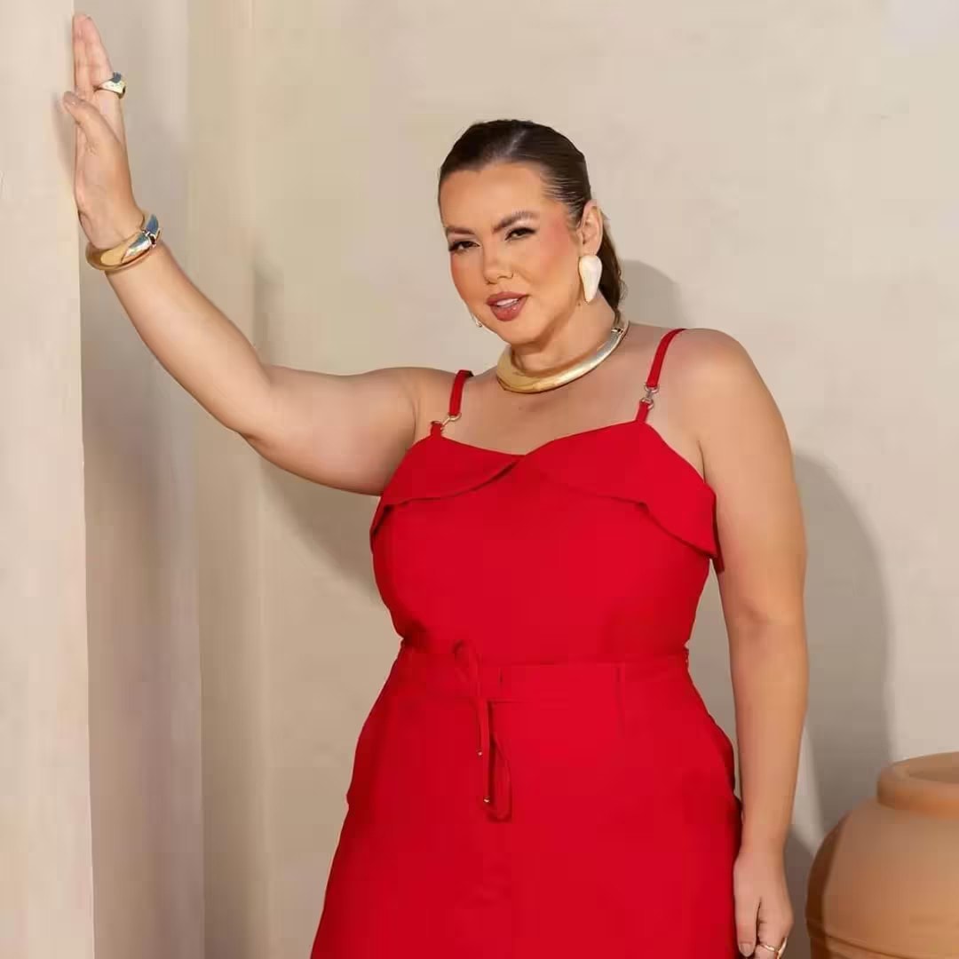 Cropped Feminino Sem Manga Plus Size Ref 700930 Off White VERMELHO