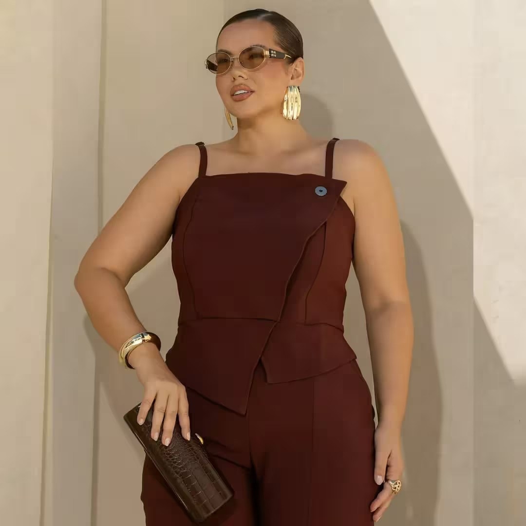 Cropped Feminino Sem Manga Plus Size Ref 700937 Preto MARROM