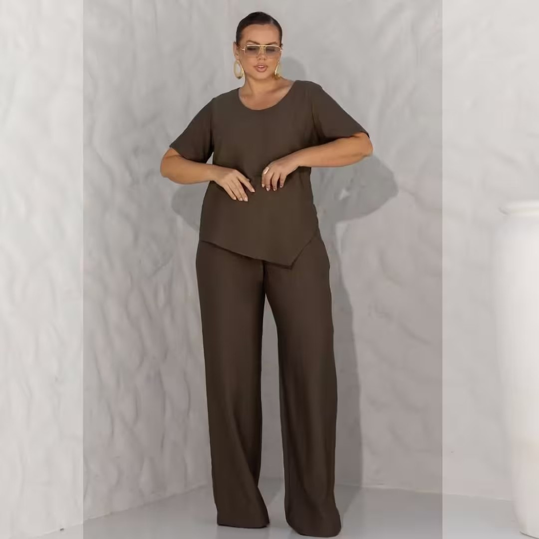 Conjunto Feminino Plus Size Blusa Manga Curta + Calça Ref 700944 Verde VERDE