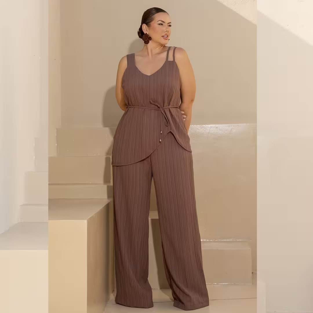 Conjunto Feminino Plus Size Regata + Calça ref 700945 Verde MARROM