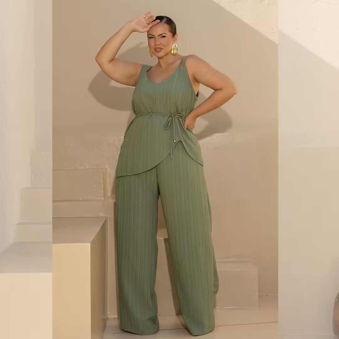 Conjunto Feminino Plus Size Regata + Calça ref 700945 Verde VERDE