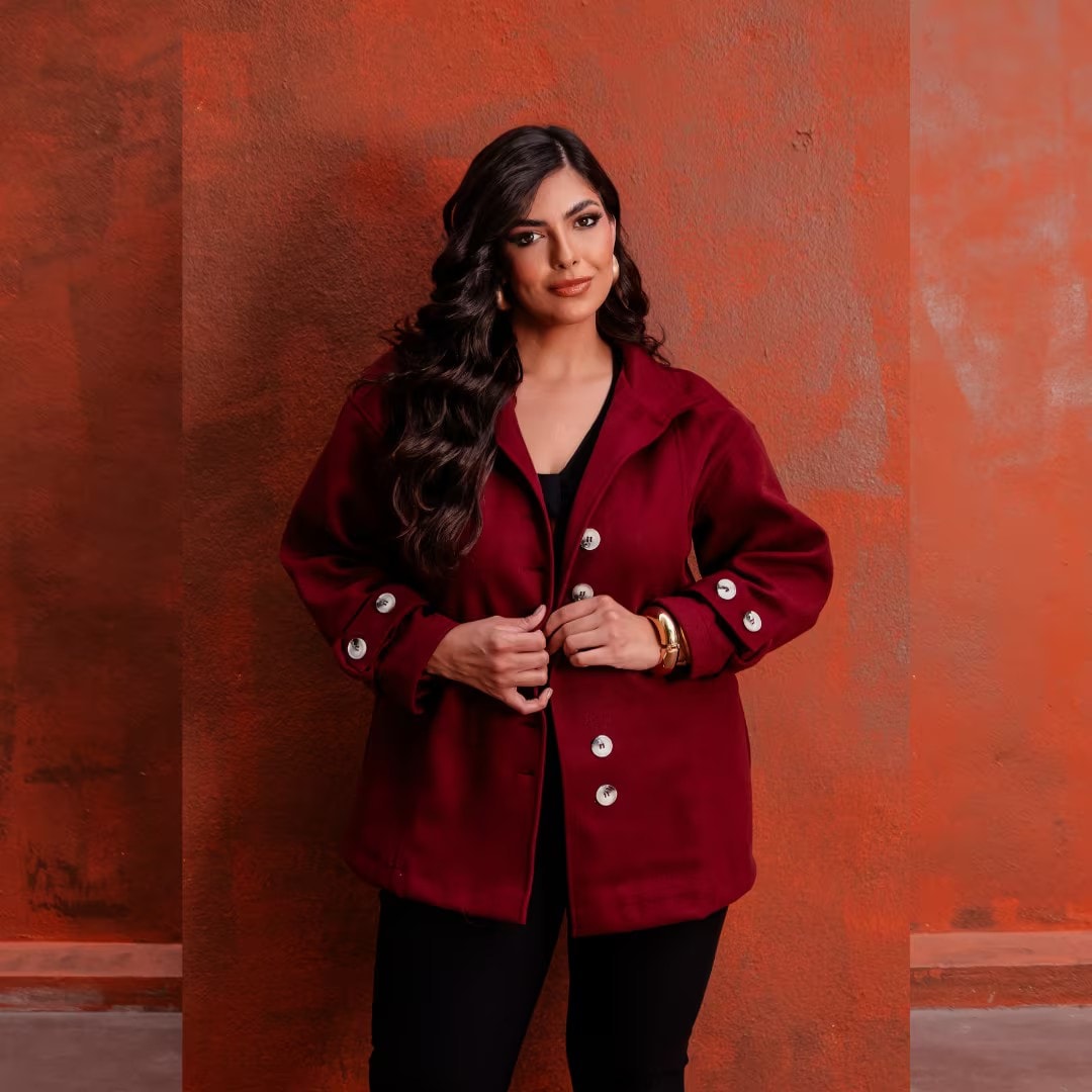 Casaco Feminino Plus Size Lã Batida Ref 700965 Preto VINHO