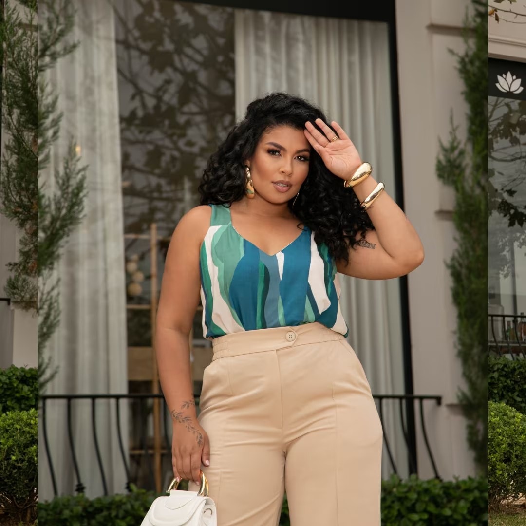Regata Feminina Plus Size Ref 700979 Estampa Verde ESTAMPA VERDE