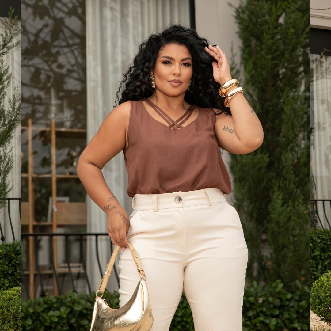 Regata Feminina Plus Size Ref 700991 Marrom MARROM