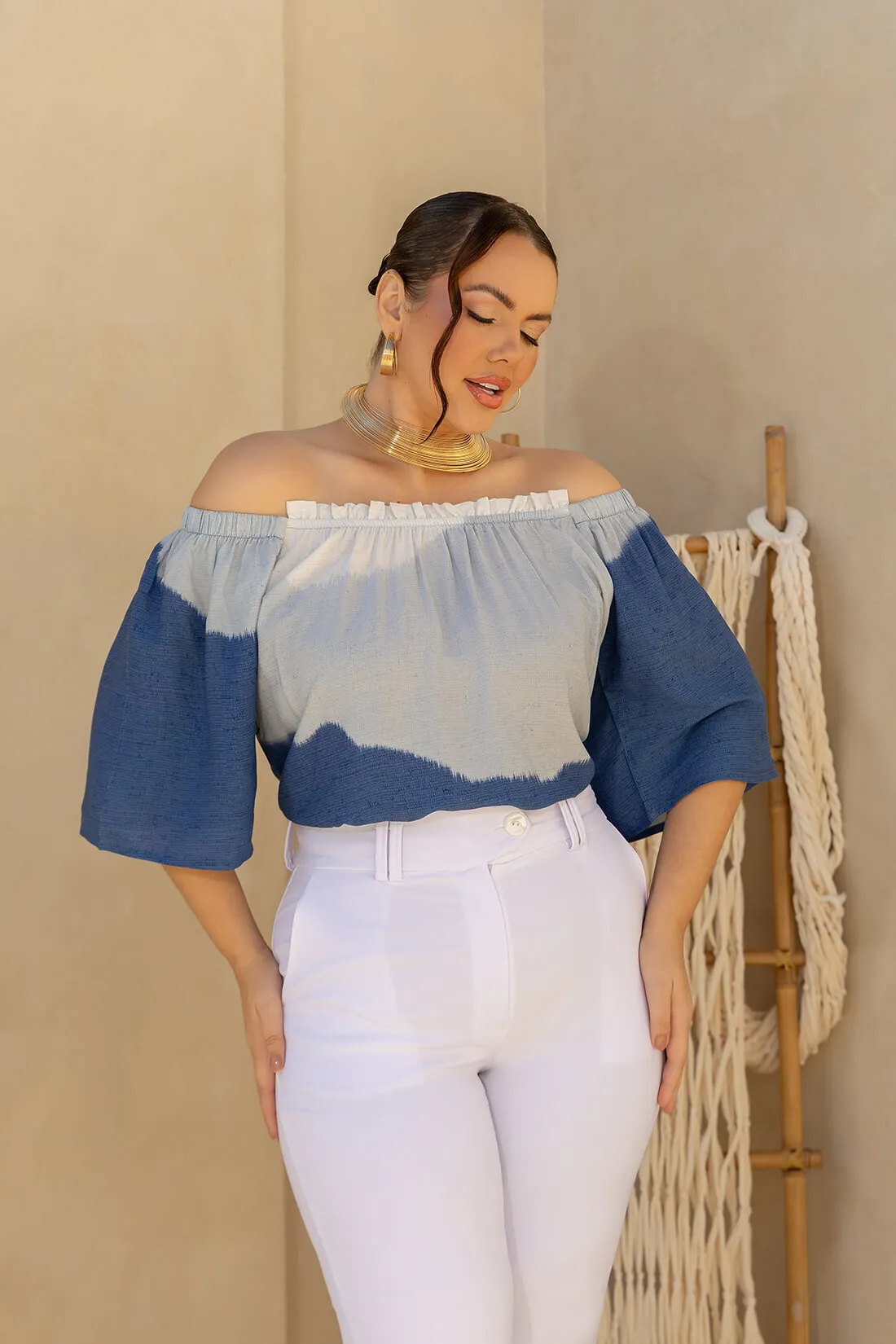 Blusa Manga Curta ESTAMPA AZUL