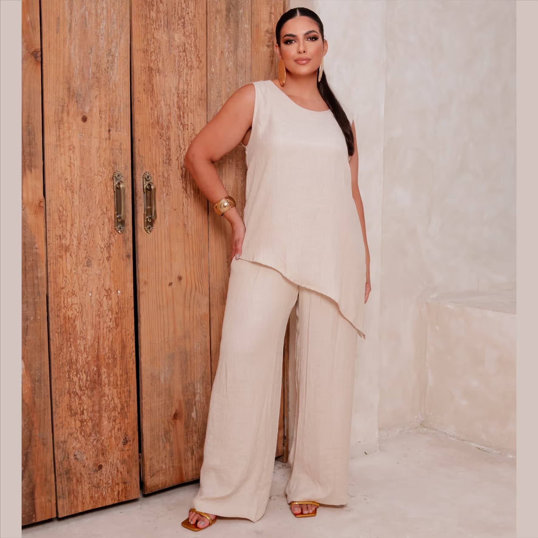Calça Feminina Pantalona Plus Size Ref 800276 Vinho BEGE
