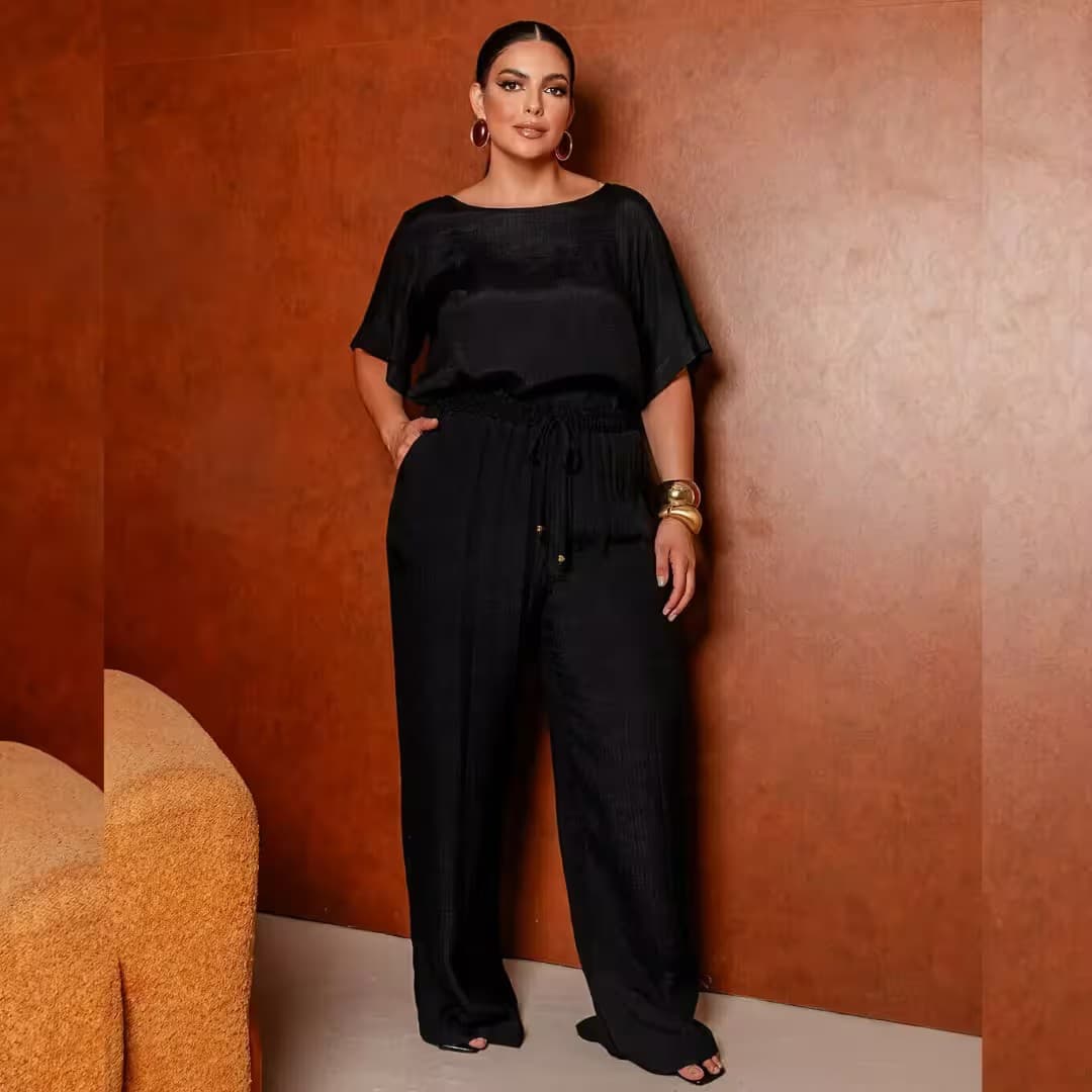 Calça Feminina Pantalona Plus Size Ref 800276 Vinho PRETO