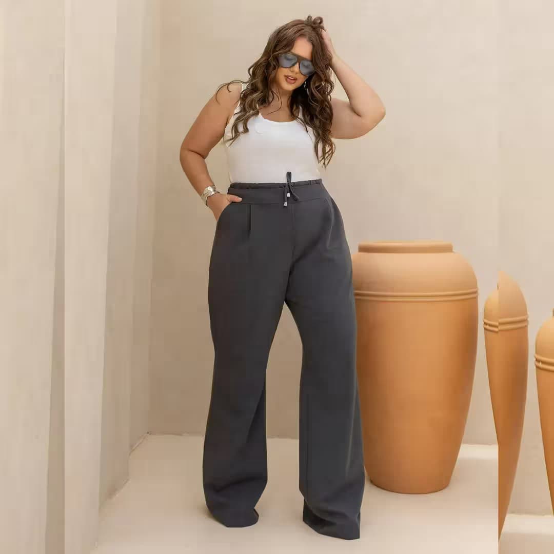 Calça Feminina Pantalona Plus Size Ref 800288 Chumbo CHUMBO